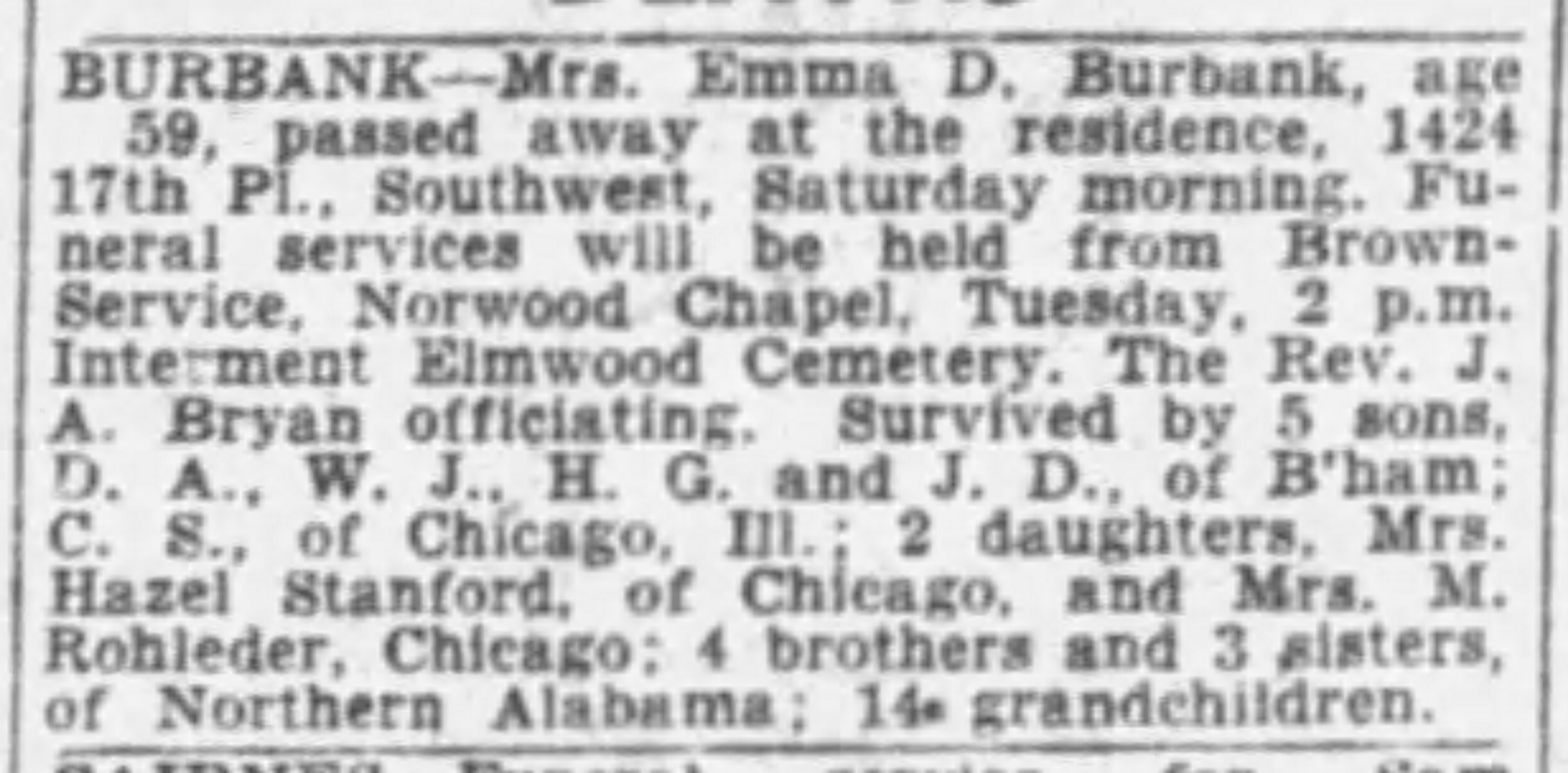 Emma D. Burbank obituary